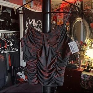 Red & Black Flowy Top